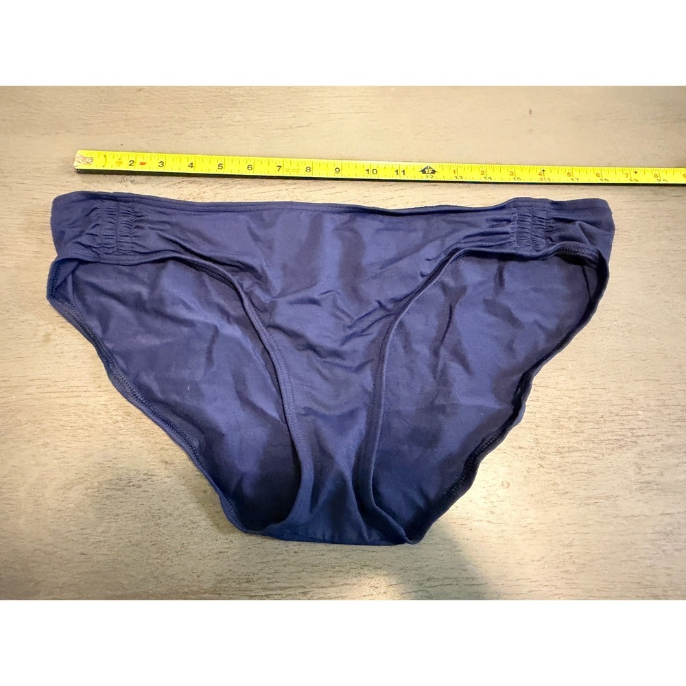 Lands End Navy Blue Ruched Hip Bikini Swim Bottoms Womens 16 Solid Mid Rise